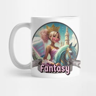 Living the Fantasy - Walt Disney World, Disneyland, Magic Kingdom, Princess, Fantasyland, Cotton Candy, Carousel, Castle Mug